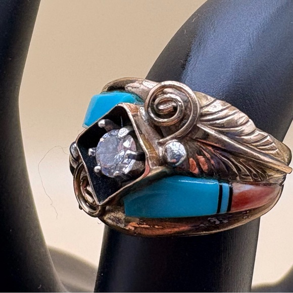Vintage Native American CZ Ring SS & 12KGF. Size 5.5. - Picture 2 of 5
